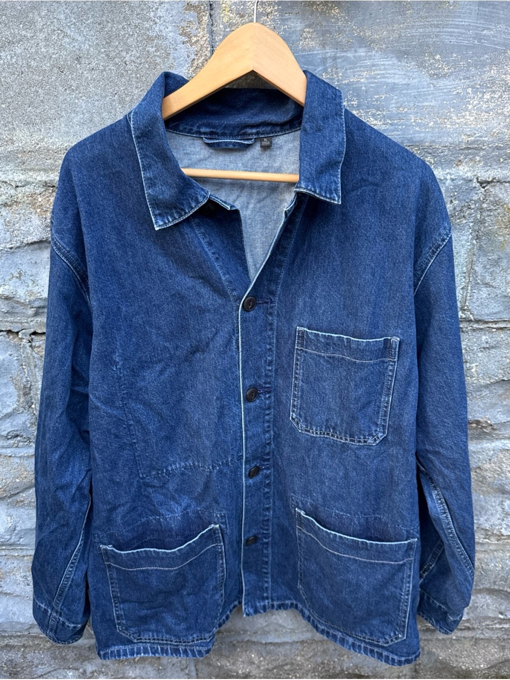 Uniqlo Mens Denim Chore Jacket XL Indigo Blue Utility Overshirt
